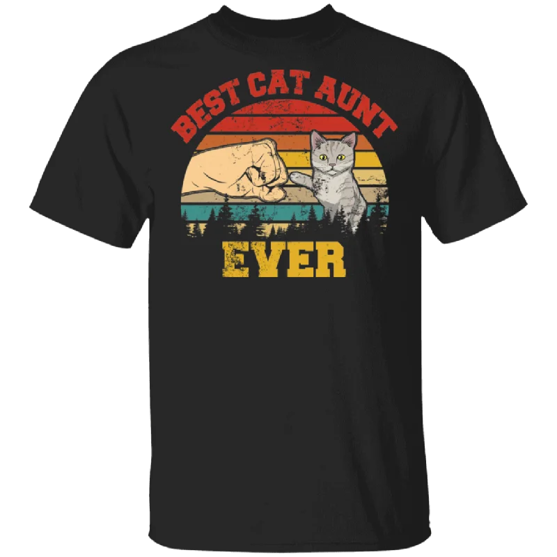 Vintage Retro Best Cat Aunt Ever Cat Lover Owner Fans Matching Shirt For Family Funny Women Aunt Gifts T-Shirt Nylon Fabric Polyester Fabric Spandex Fabric