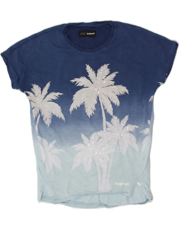 DESIGUAL Girls Graphic T-Shirt Top 11-12 Years Blue Colourblock Cotton Graphic Embroidered Appliqued