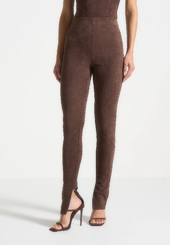 Suede Leggings - Brown Trendy Sporty Compression Leggings