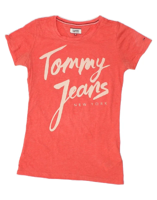 TOMMY HILFIGER Womens Graphic T-Shirt Top UK 10 Small Red Cotton Chenille Fabric Brocade Fabric Lace Fabric