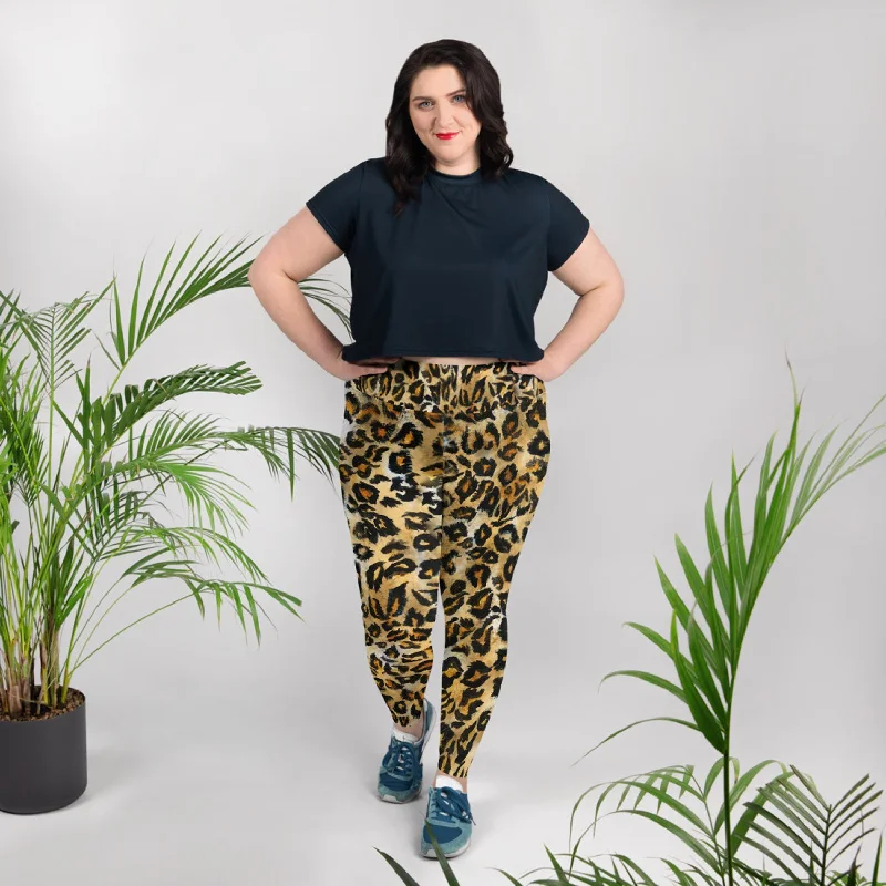 Leopard Animal Print Long Tights, Best Plus Size Leggings For Curvy Women- Made in USA (US Size: 2XL-6XL) Trendy Activewear Leggings