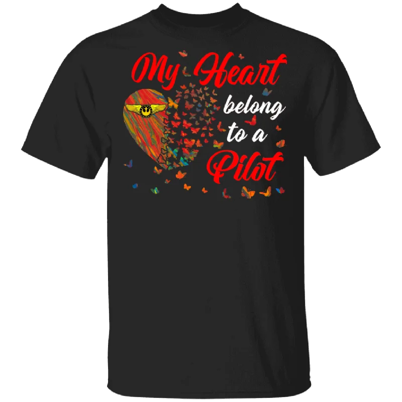 My Hearts Belong To A Pilot Flyer Airman Matching Shirts For Couples Valentine Funny Couple Girls Women Gifts T-Shirt Fleece Fabric Down Fabric Feather Fabric