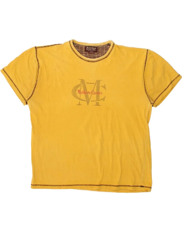 MARLBORO CLASSICS Womens Graphic T-Shirt Top UK 20 2XL Yellow Cotton Welt Pockets Slit Pockets Flap Pockets
