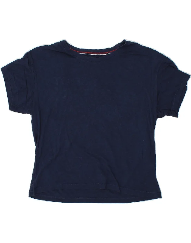 TOMMY HILFIGER Womens Crop Graphic T-Shirt Top UK 6 XS Navy Blue Welt Pockets Slit Pockets Flap Pockets