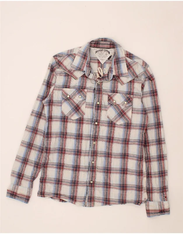 TOMMY HILFIGER Mens Graphic Shirt Medium Blue Check Cotton Collared Crew Neck Turtle Neck