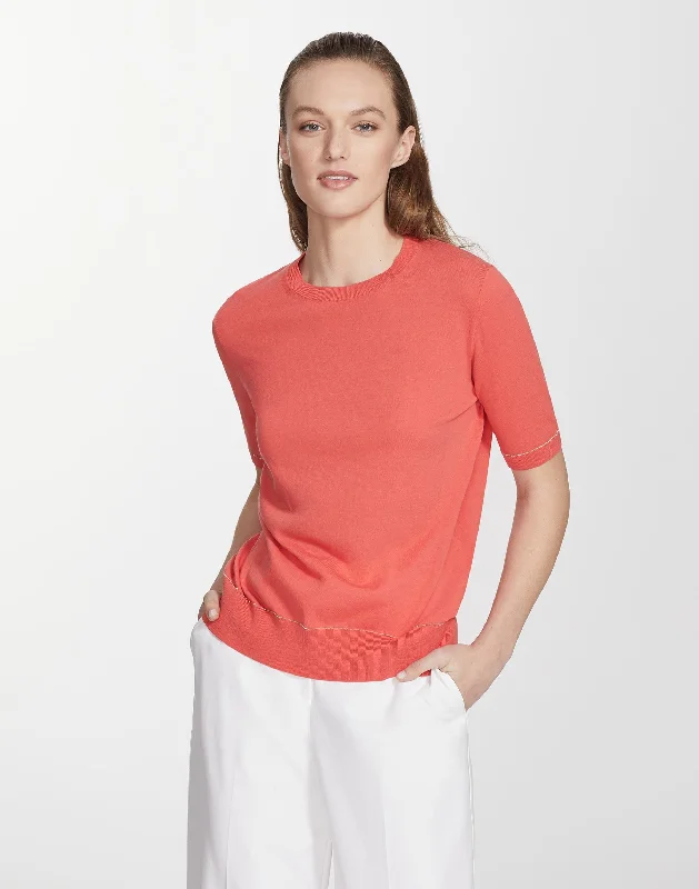 Cotton Crepe Yarn Crewneck T-Shirt Cozy Warm Stylish