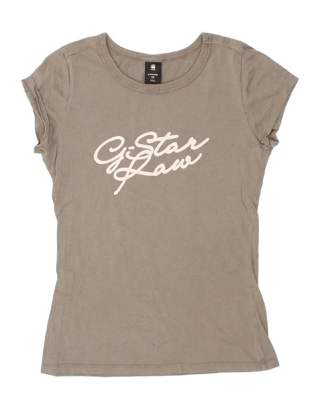 G-STAR Womens Graphic T-Shirt Top UK 6 XS Grey Cotton Lace Blend Ribbed Blend Corduroy Blend