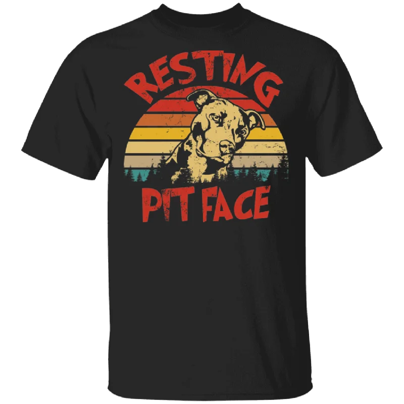 Vintage Retro Resting Pit Face Cute Pit Bull Dog Lover Rescue Dog Pet Gifts T-Shirt Ribbed Striped Patterned