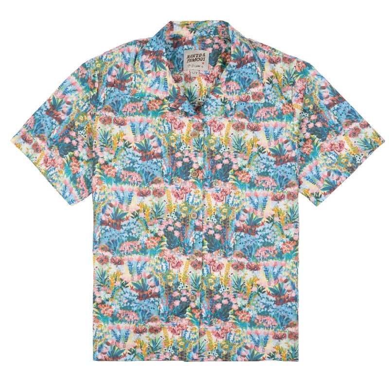 Camp Collar Shirt - Flower Painting - Multi Color Satin Blend Silk Blend Wool Blend
