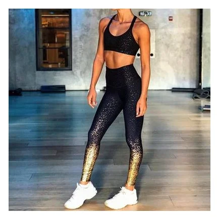 Women's High Waisted Leggings with Gold Detail Fashionable Solid Color Tights