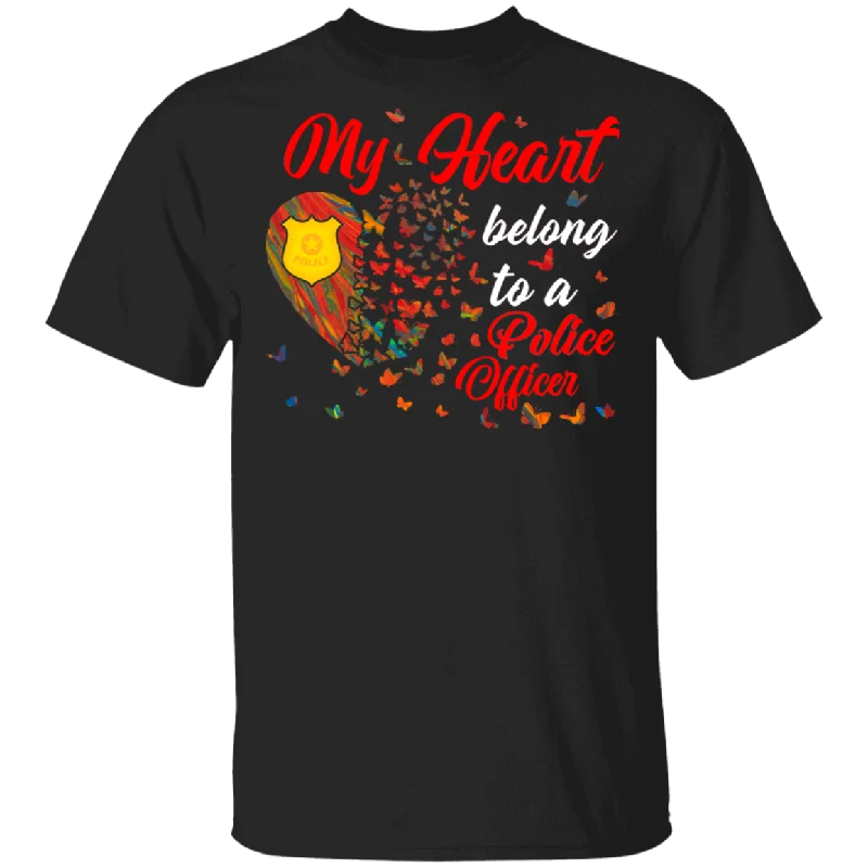 My Hearts Belong To A Police Officer Policeman Matching Shirts For Couples Valentine Funny Couple Girls Women Gifts T-Shirt Satin Fabric Silk Fabric Chiffon Fabric
