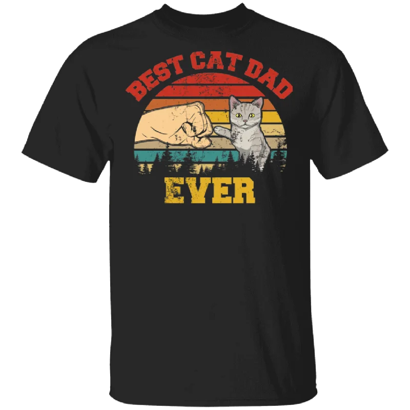 Vintage Retro Best Cat Dad Ever Cat Lover Owner Fans Matching Shirt For Family Funny Men Papa Daddy Gifts T-Shirt Denim Fabric Leather Fabric Suede Fabric
