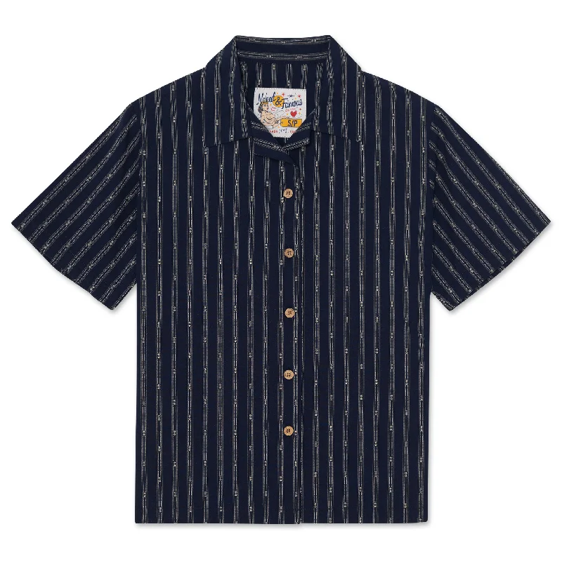 Camp Collar Shirt  - Vintage Dobby Stripes - Navy Striped Floral Plaid