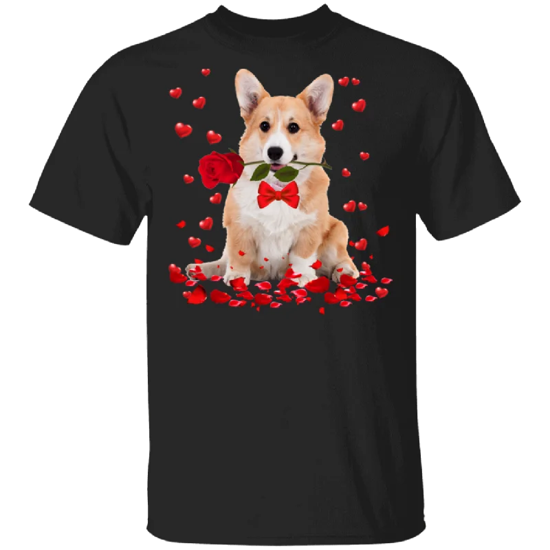 Corgi Rose Flower Funny Corgi Dog Lover Owner Couple Husband Wife Fiance Fiancee Girlfriend Boyfriend Valentine Gifts T-Shirt Faux Fur Fabric Real Fur Fabric Shearling Fabric