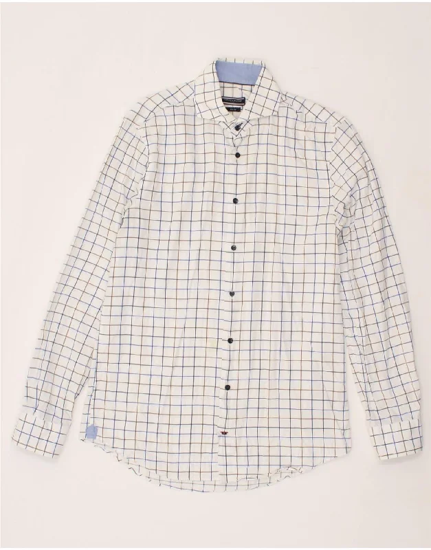 TOMMY HILFIGER Mens Slim Fit Shirt Medium White Check Cotton Faux Fur Fabric Real Fur Fabric Shearling Fabric