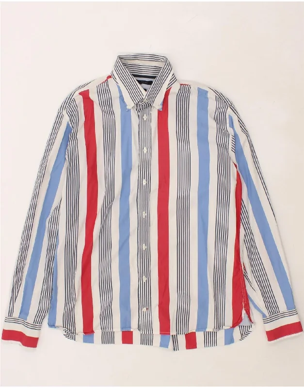 TOMMY HILFIGER Mens Shirt XL Multicoloured Striped Cotton Solid Color Striped Floral
