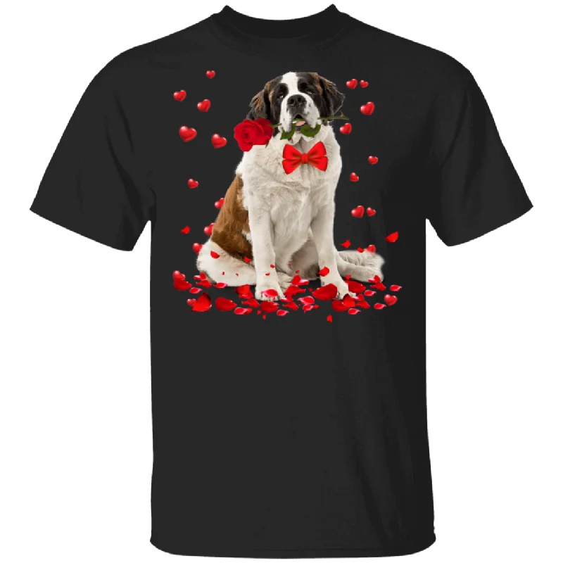 St. Bernard Rose Flower Funny St. Bernard Dog Lover Owner Couple Husband Wife Fiance Fiancee Girlfriend Boyfriend Valentine Gifts T-Shirt Fashionable Trendy Casual