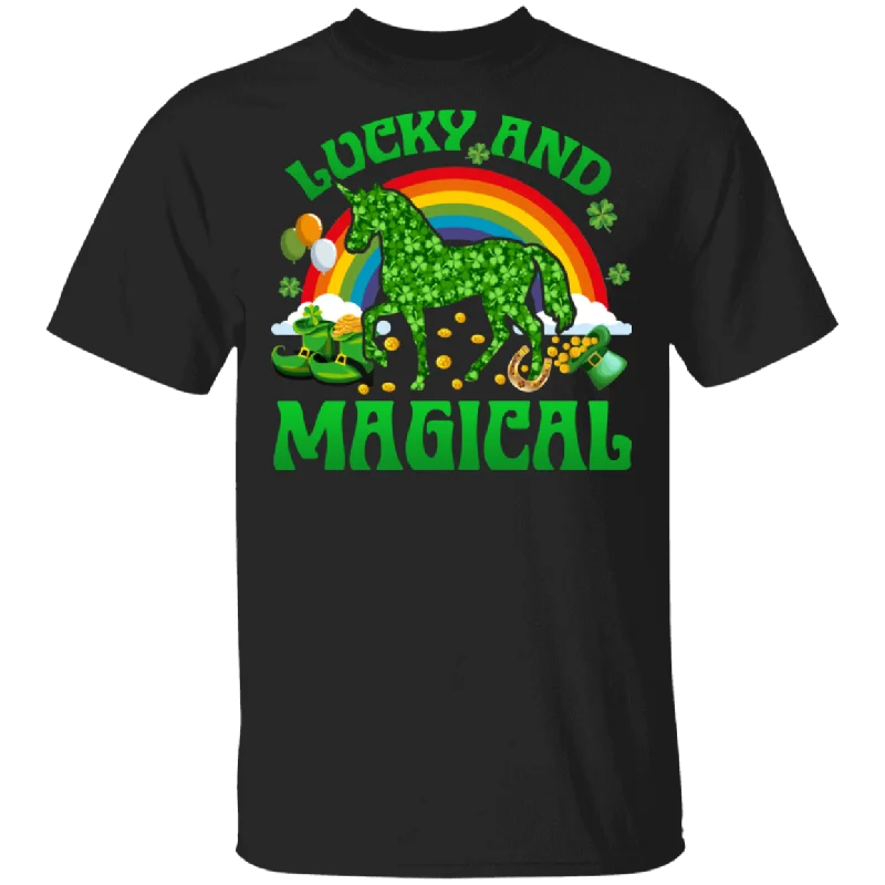 Lucky And Magical Shamrock Unicorn Lover St Patrick's Day Mom Dad Grandma Grandpa St Patrick's Day Gifts T-Shirt Hooded Caped Shawl Collar