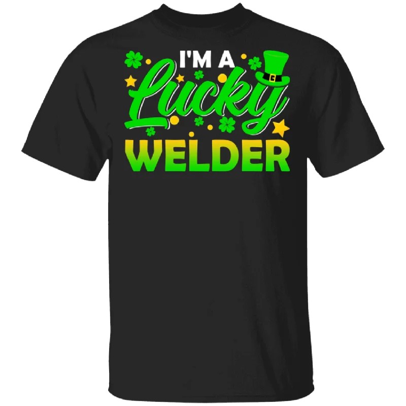 I'm Lucky Welder Leprechaun Shamrock Funny St Patrick's Day Mens Womens St Patrick's Day Gifts T-Shirt Striped Floral Plaid