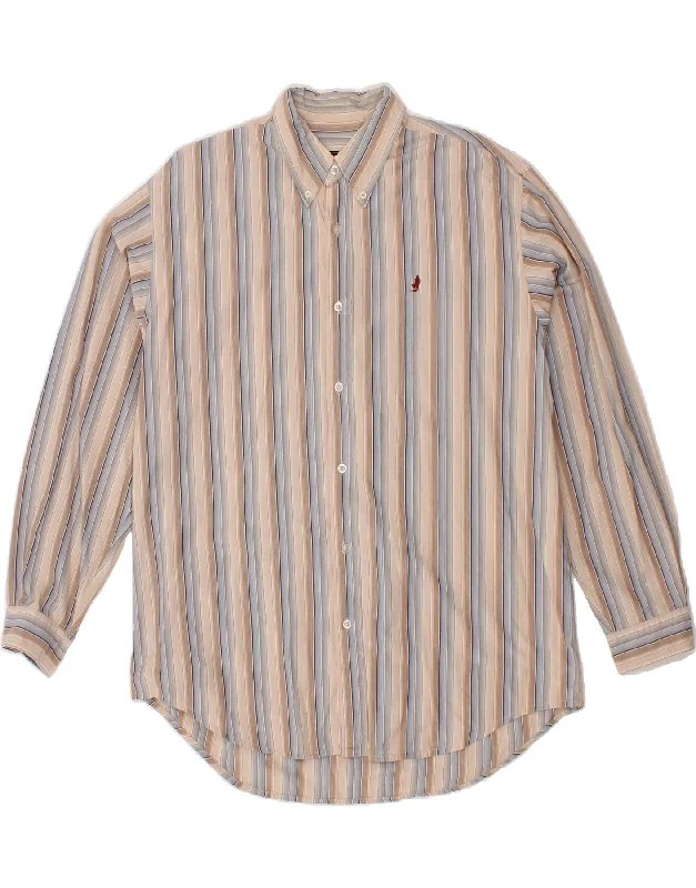 MARLBORO CLASSICS Mens Shirt XL Beige Striped Cotton Nylon Fabric Polyester Fabric Spandex Fabric