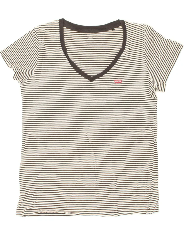 LEVI'S Womens Perfect Crew T-Shirt Top UK 10 Small Black Striped Cotton Lace Blend Ribbed Blend Corduroy Blend