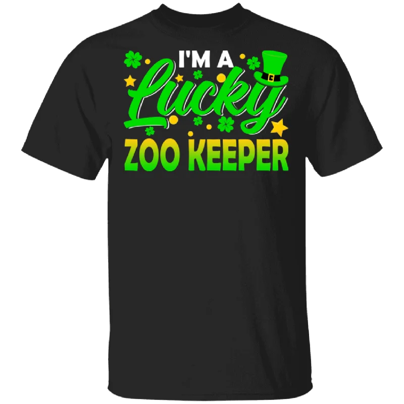 I'm Lucky Zoo Keeper Leprechaun Shamrock Funny St Patrick's Day Mens Womens St Patrick's Day Gifts T-Shirt Zippered Front Buttoned Front Snap Front