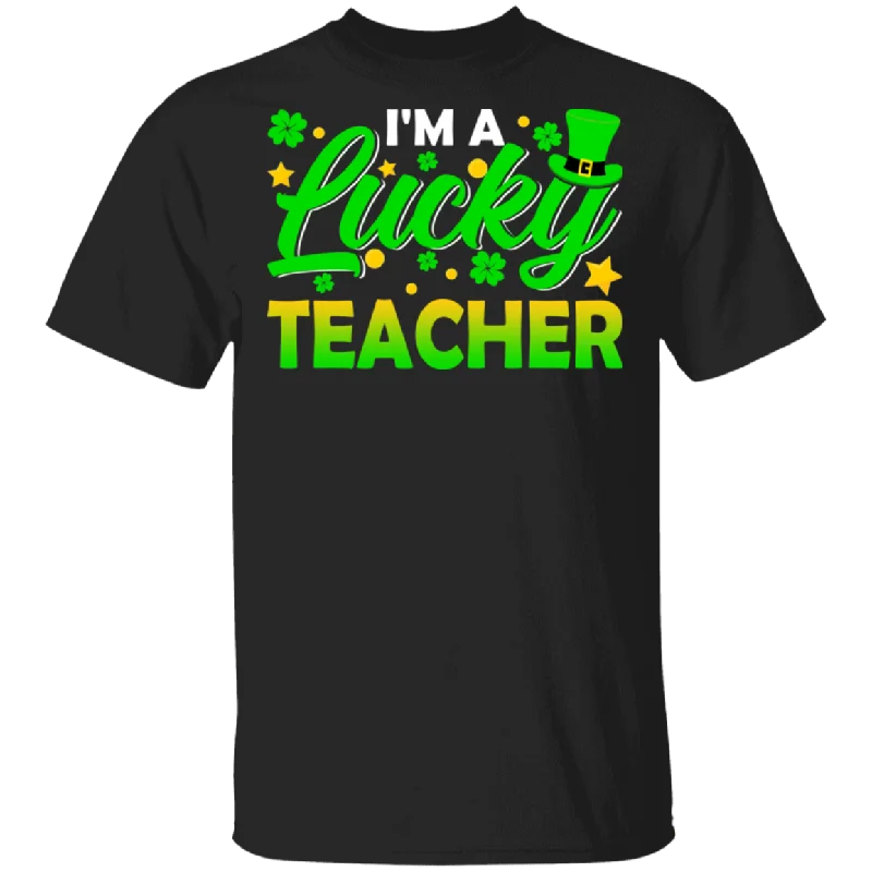 I'm Lucky Teacher Leprechaun Shamrock Funny St Patrick's Day Mens Womens St Patrick's Day Gifts T-Shirt Houndstooth Herringbone Solid