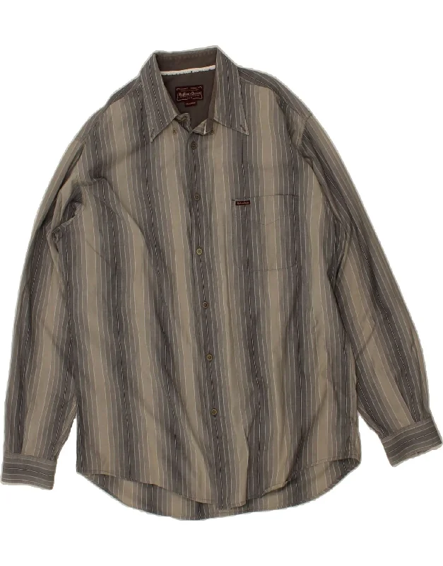 MARLBORO CLASSICS Mens Shirt 2XL Grey Striped Cotton Hooded Caped Shawl Collar
