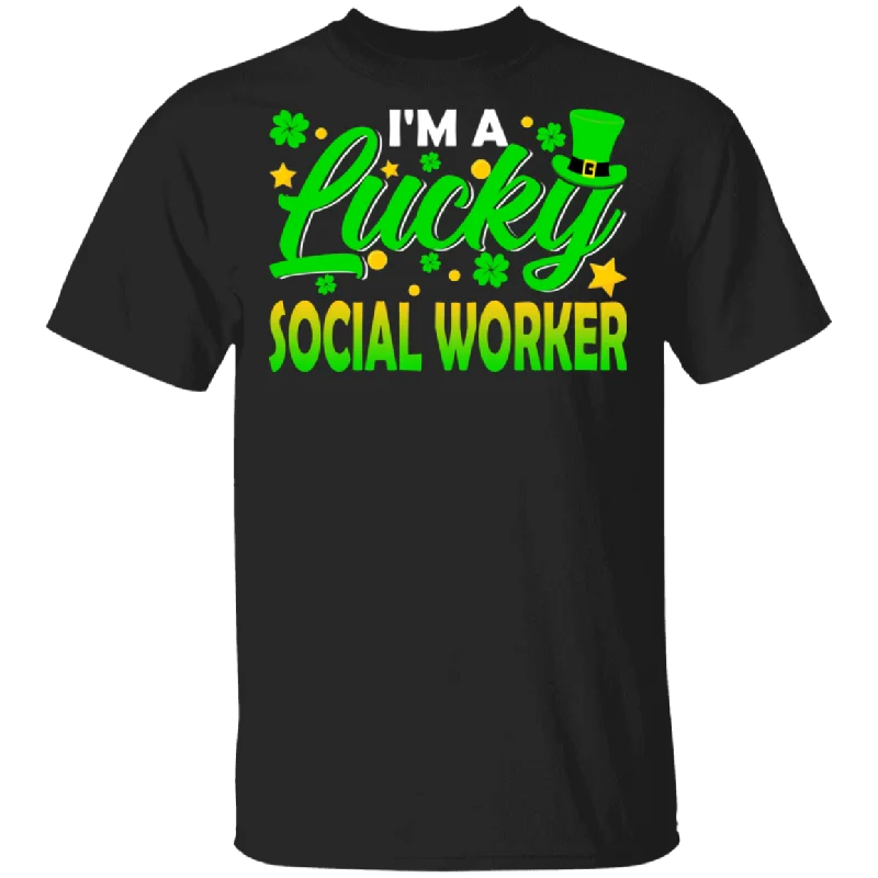I'm Lucky Social Worker Leprechaun Shamrock Funny St Patrick's Day Mens Womens St Patrick's Day Gifts T-Shirt Polka Dot Checkered Tartan
