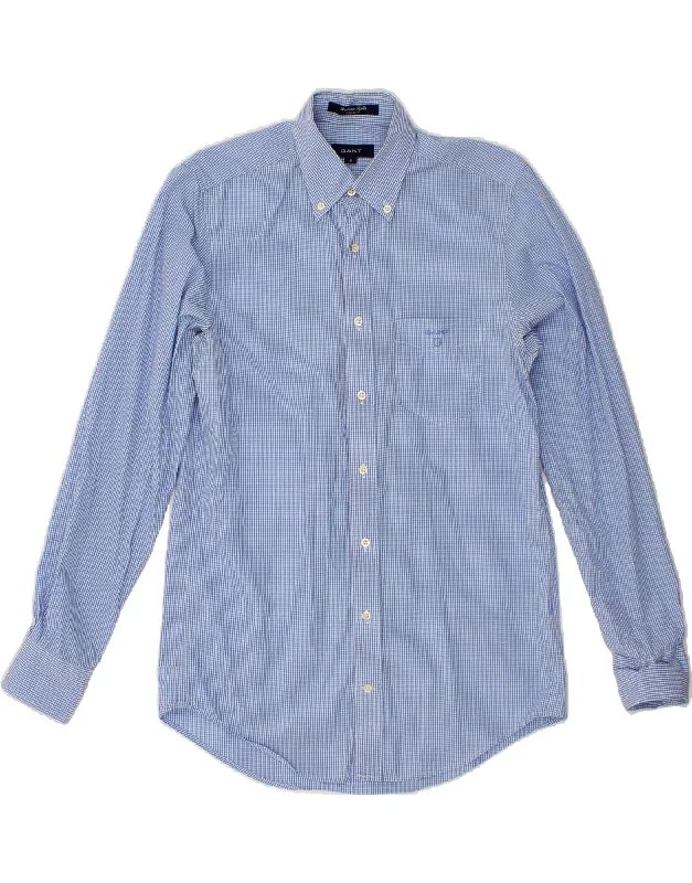 GANT Mens Regular Fit Shirt Small Blue Check Cotton Spandex Blend Rayon Blend Denim Blend