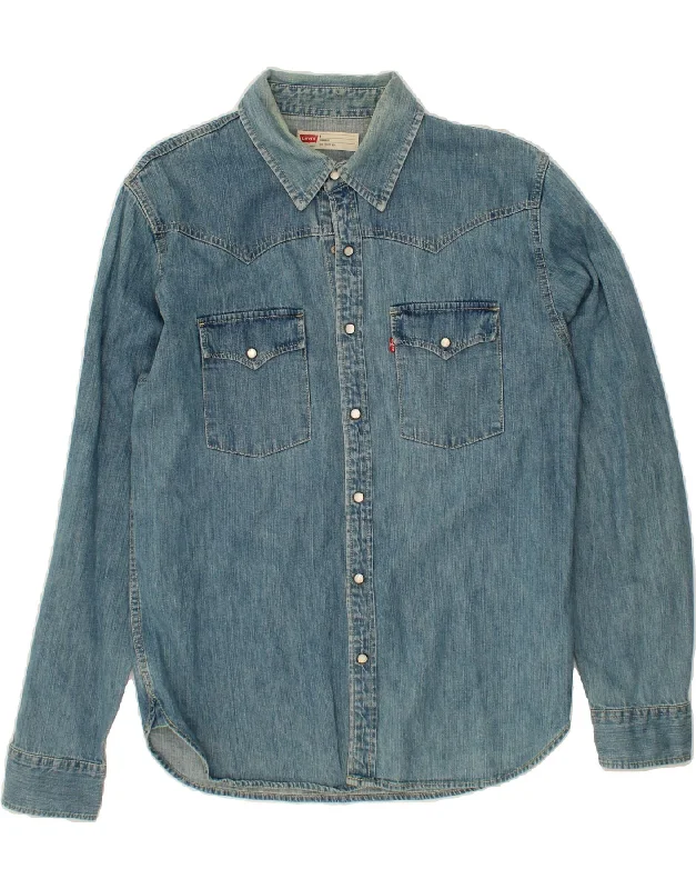 LEVI'S Mens Standard Fit Denim Shirt Medium Blue Cotton Terry Blend Velvet Blend Canvas Blend