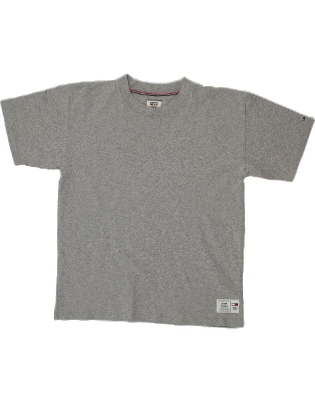 TOMMY HILFIGER Mens T-Shirt Top Medium Grey Rayon Velvet Corduroy