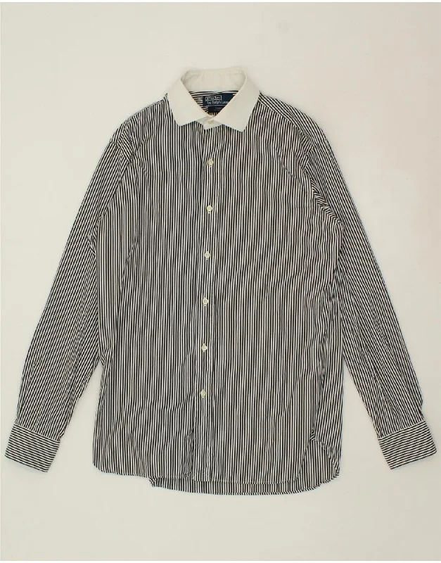 POLO RALPH LAUREN Mens Regent Shirt Size 15 1/2 Medium Navy Blue Striped Seamless Knitted Crochet