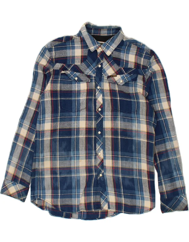 G-STAR Mens Flannel Shirt XL Blue Check Cotton Mesh Canvas Denim