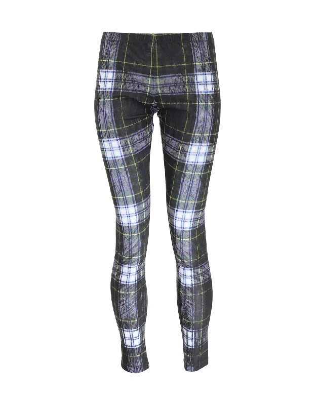 Printed Plaid Leggings Elegant Stretchy Faux Leather Leggings