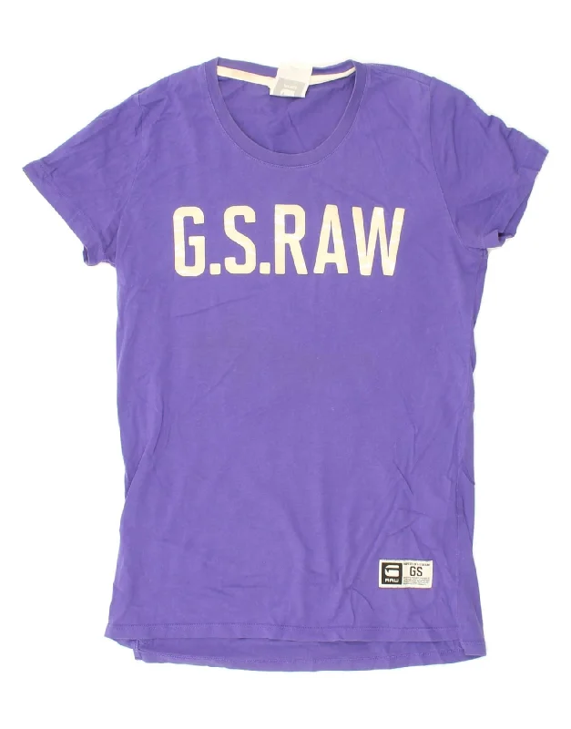 G-STAR Womens Graphic T-Shirt Top UK 10 Small Purple Cotton Mesh Blend Leather Blend Suede Blend
