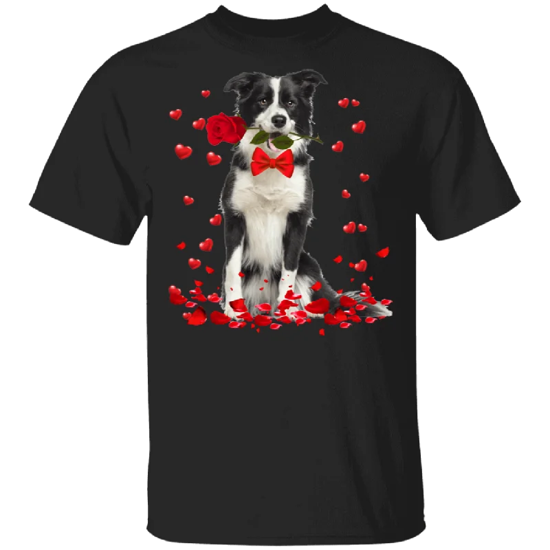 Shetland Sheepdog Rose Flower Funny Sheltie Dog Lover Owner Couple Husband Wife Fiance Fiancee Girlfriend Boyfriend Valentine Gifts T-Shirt Welt Pockets Slit Pockets Flap Pockets