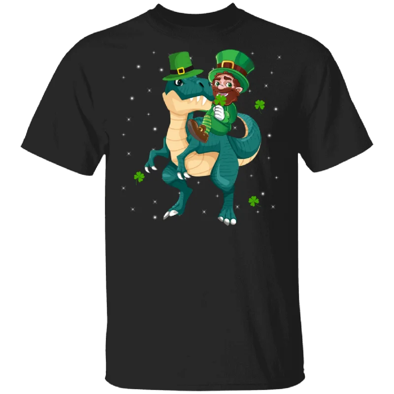 Leprechaun Riding T Rex St Patrick's Day Shamrock T Rex Dinosaurs Lover St Patrick's Day Gifts T-Shirt Sequined Glittery Shiny