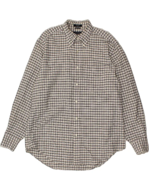 NAUTICA Mens Shirt Medium White Check Cotton Terry Blend Velvet Blend Canvas Blend