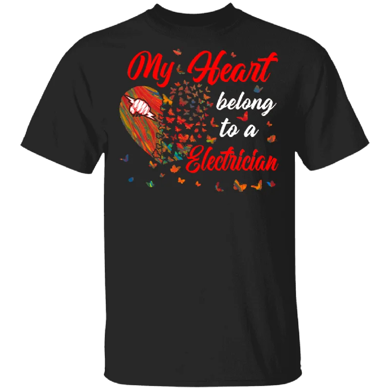 My Hearts Belong To A Electrician Matching Shirts For Couples Valentine Funny Couple Girls Women Gifts T-Shirt Rayon Fabric Velvet Fabric Corduroy Fabric