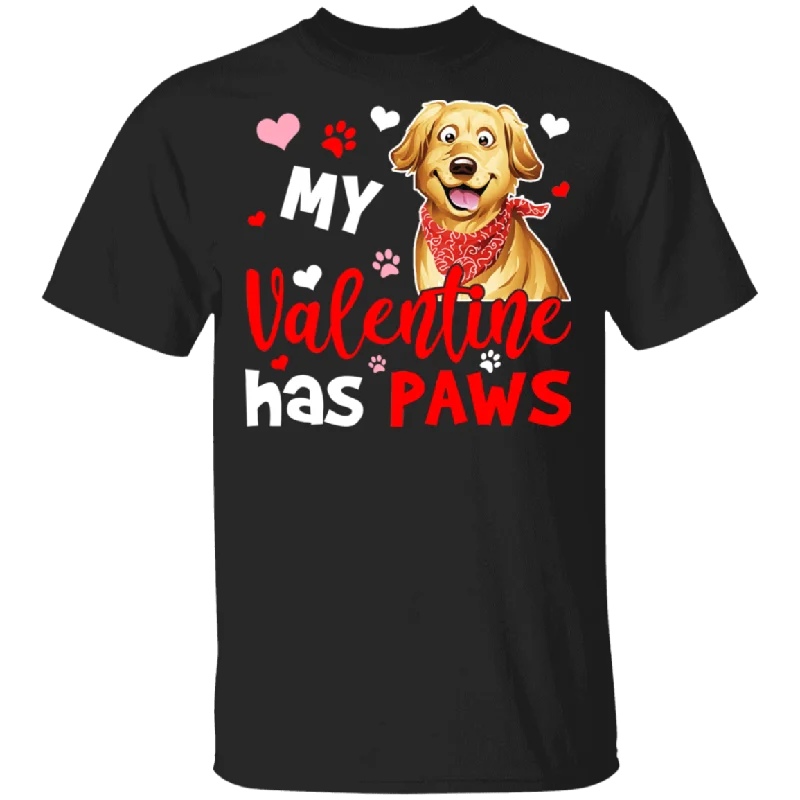 My Valentine Has Paws Golden Retriever Couple Wife Husband Fiance Fiancee Boyfriend Girlfriend Valentine T-Shirt Graphic T-Shirt Round Neck Polyester