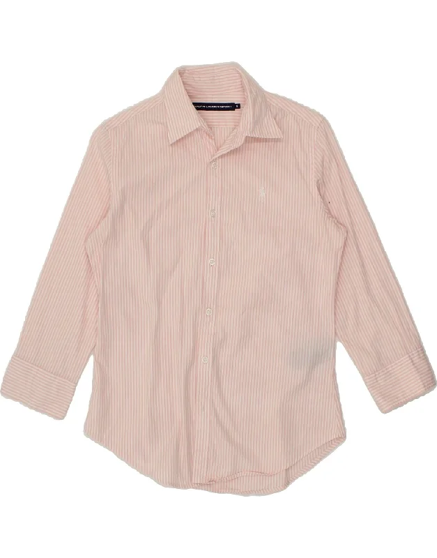 RALPH LAUREN Womens 3/4 Sleeve Shirt US 4 Small Pink Pinstripe Cotton Wool Fabric Cashmere Fabric Tweed Fabric