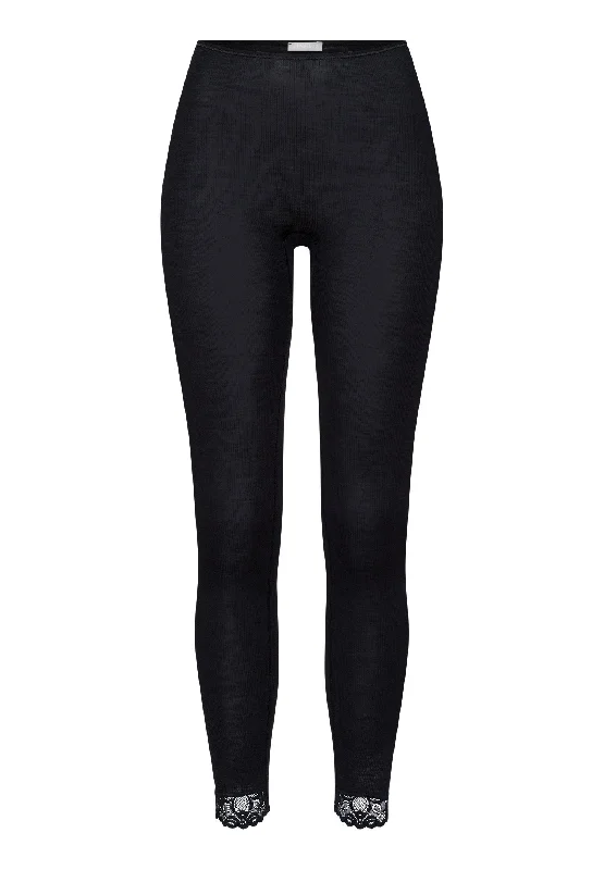 Woolen Lace Wool and Silk Lace Trim Leggings | Black 70910-019 Trendy Spandex Leggings