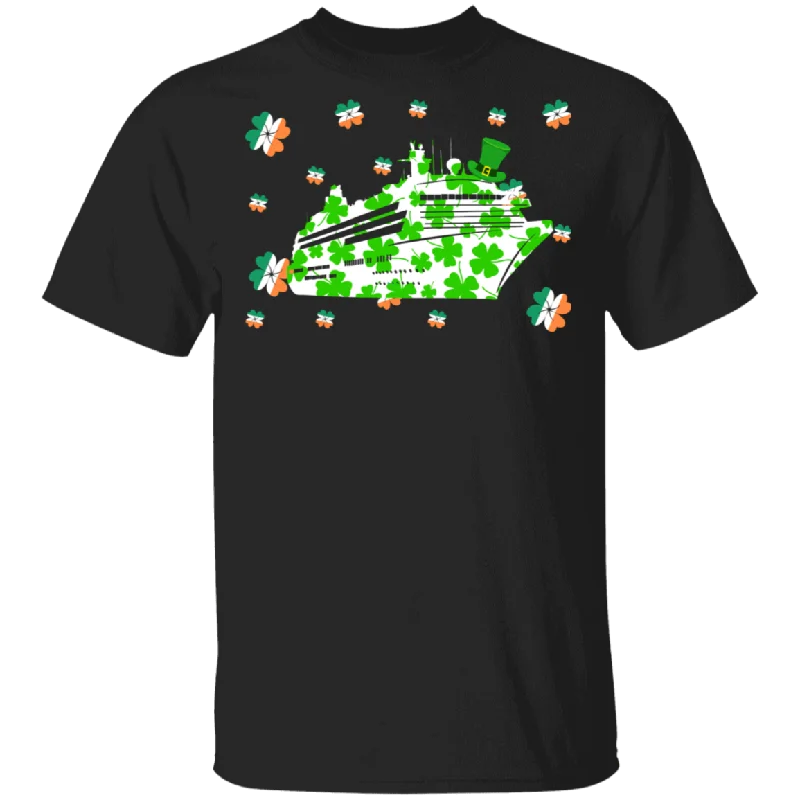 Shamrock Leprechaun Cruise Ship Lover Driver Ireland Flag Funny St Patrick's Day Mens Womens St Patty's Day Irish Gifts T-Shirt Asymmetrical Pockets Print