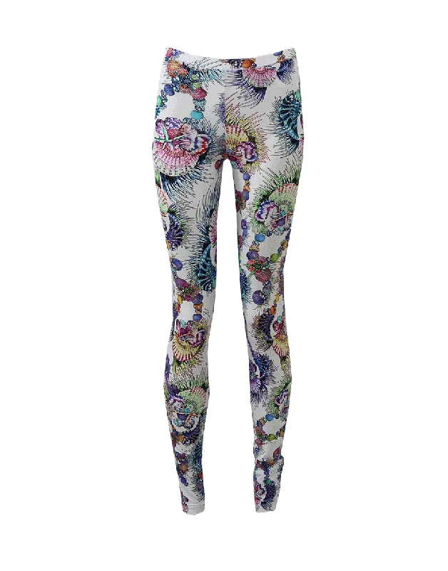 Seascape Printed Leggings Fashionable Embroidered Detail Leggings
