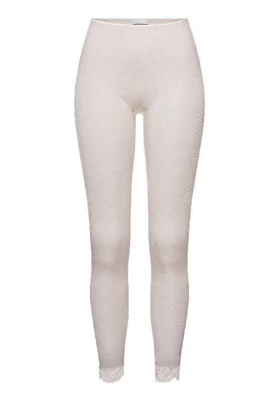 Woolen Lace Wool and Silk Lace Trim Leggings | Pumice 70910-2801 Elegant Embellished Leggings