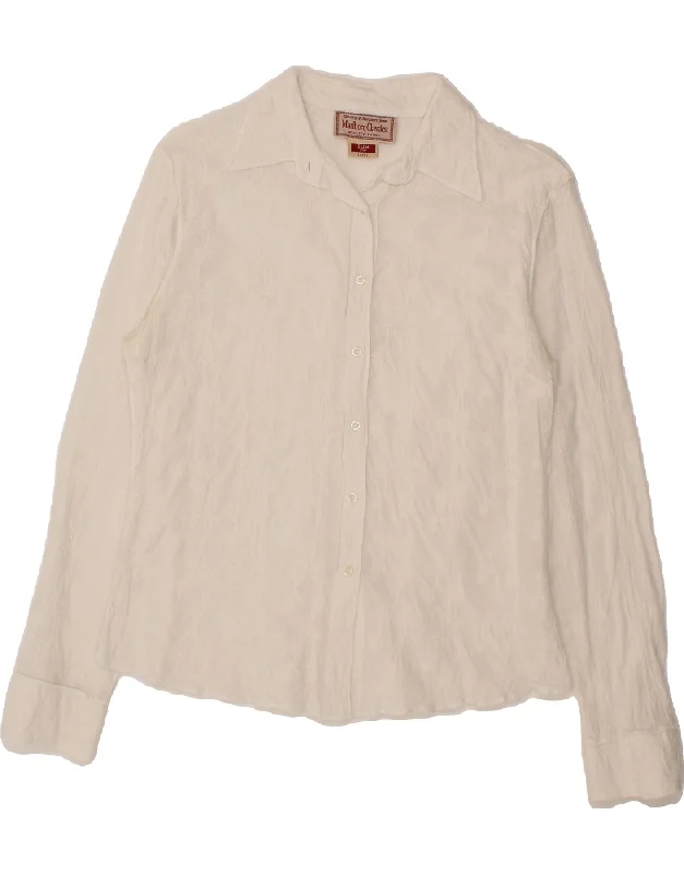 MARLBORO CLASSICS Womens Slim Fit Shirt UK 16 Large White Floral Oversized T-Shirt Spandex breathable