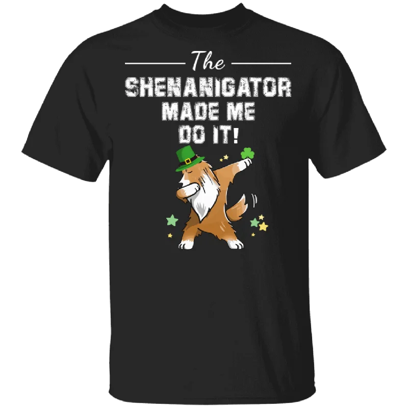 The Shenanigator Made Me Do It Dabbing Sheltie Leprechaun Shamrock Sheltie Dog Lover St Patrick's Day Gifts T-Shirt Houndstooth Herringbone Solid