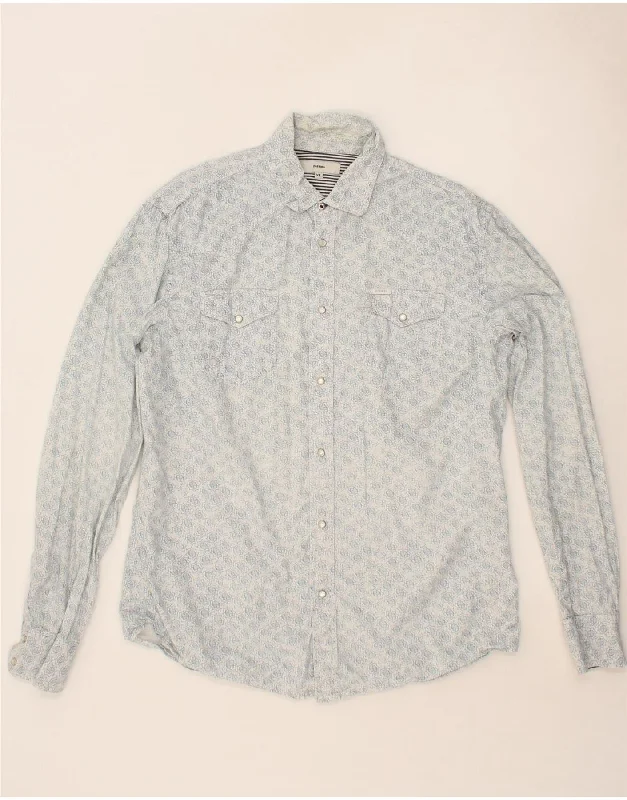 DIESEL Mens Abstract Pattern Shirt XL Blue Cotton Polka Dot Checkered Tartan