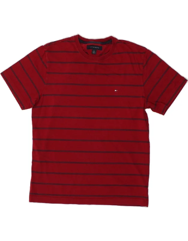 TOMMY HILFIGER Mens T-Shirt Top Medium Red Striped Terry Blend Velvet Blend Canvas Blend